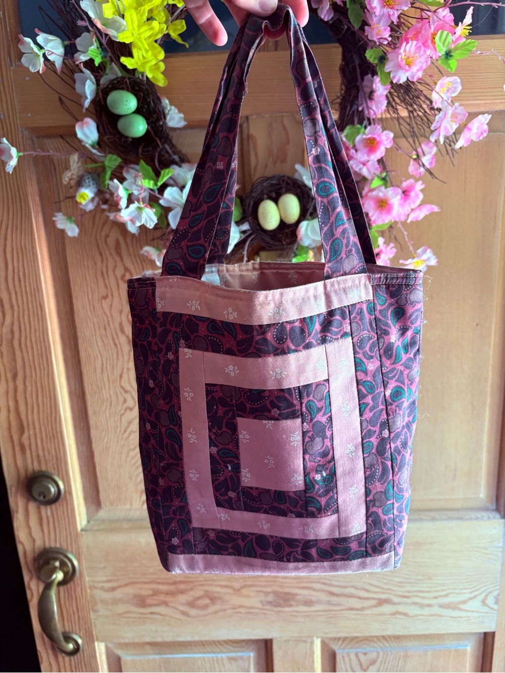 Handmade Pink & Burgundy Quilted Tote Bag - Picture 1 of 5